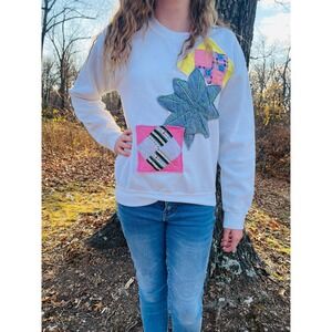 Size Small Modern Sweatshirt with vintage Quilt Patches